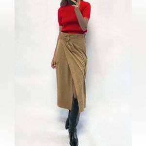 NWT Zara Faux Suede Brown Paperbag Midi Skirt